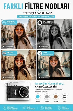 Ezere PixCam Vintage Taşınabilir Mini Dijital Kamera Selfie Video Vlog Kamerası Mini Anahtarlık 1080P-1852