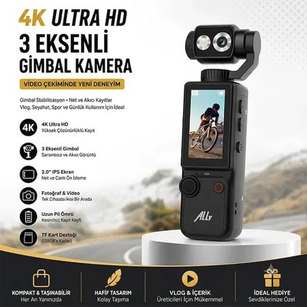 Ally Q8 PocketPro 4K Dijital Vlog Kamerası-1852