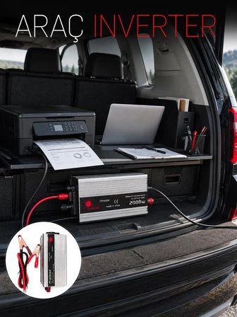 2000W Araç Elektrik İnvertörü Akü Bağlantılı Priz Çıkışlı Güç Çevirici