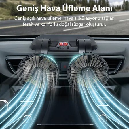 ALLY F410 USB Çift Başlıklı Araç Fanı Oto Fan Vantilatör-1852