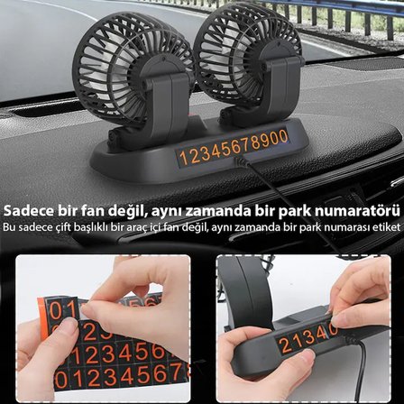 ALLY F410 USB Çift Başlıklı Araç Fanı Oto Fan Vantilatör-1852
