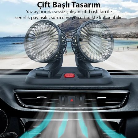 ALLY F410 USB Çift Başlıklı Araç Fanı Oto Fan Vantilatör-1852