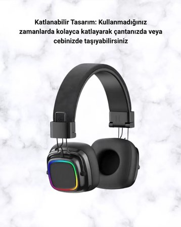 Bluetooth 5.3 Rainbow Işıklı Kulak Üstü Kablosuz Kulaklık Yeni Nesil