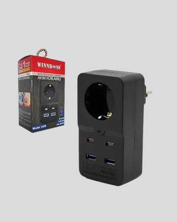 Isıya Dayanıklı PC Gövdeli Akım Korumalı Priz 4 USB Yeni Nesil