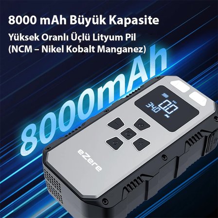 EZERE 4 in1 8000mAh Lastik Sisirme Pompası Ve Starter Akü Takviye Seti-1852