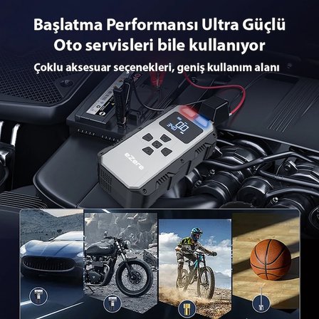 EZERE 4 in1 8000mAh Lastik Sisirme Pompası Ve Starter Akü Takviye Seti-1852