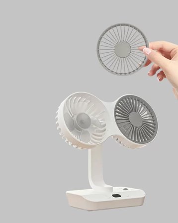 USB Şarjlı Çift Kafalı Vantilatör – 720° Döner Başlık ve Sessiz Çalışma Özelliği