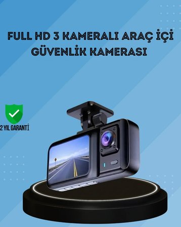 360° Kapsama Sahip Full HD Araç Kamerası 3’lü Kayıt Gece Görüşlü DashCam