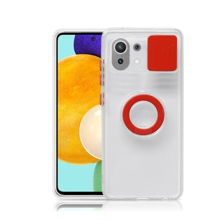 Xiaomi Mi 11 Lite Kılıf Sürgülü Kamera Lens Korumalı Yüzük Standlı Silikon Kılıf-1852