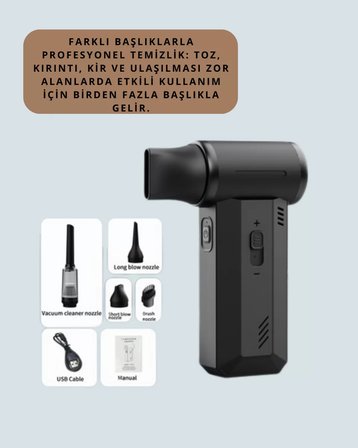 Taşınabilir Şarjlı Güçlü Hava Üfleme Aleti Çok Yönlü Kullanım Yeni Nesil