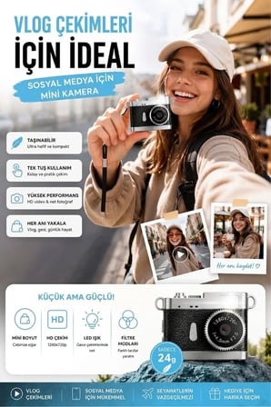 Ezere PixCam Vintage Taşınabilir Mini Dijital Kamera Selfie Video Vlog Kamerası Mini Anahtarlık 1080P-1852