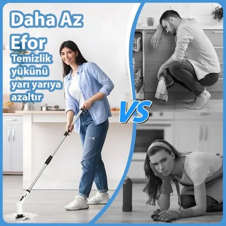 EZERE SpinPro 9-in-1 Teleskopik Şarjlı Dijital Temizlik Fırçası-1852