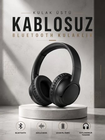 Kulak Üstü Kablosuz Bluetooth Kulaklık Yüksek Ses Kaliteli ANC Özelliği