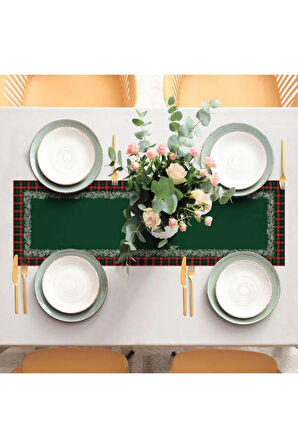 Kareli Kozalak Detaylı Runner 140x45cm (İNCE KETEN, ULUSLARARASI YIKAMA VE SOLMAMA SERTİFİKASI)