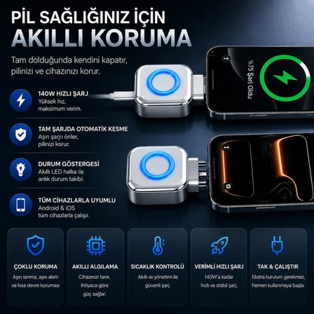 ALLY HyperCharge 140W AI Akıllı Şarj Kesici Adaptör – Şarj Dolunca Otomatik Kapanan Batarya Koruyucu-1852
