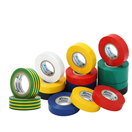 XKOREN Sarı + Yeşil Alev Geciktirici PVC İzole Bant 0.13mm x 18mm x 10Y (9.14m) (10 Adet)