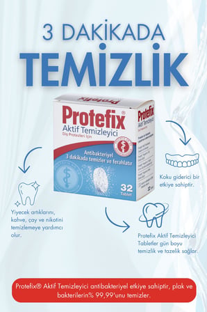 Protefix Diş Protezleri İçin Temizleyici Tablet, 32 Tablet, 2 Adet