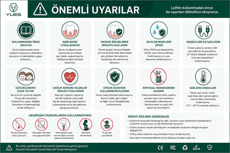 YUES Elektrikli Diş Temizleyici, Şarjlı Diş Taşı ve Leke Temizleme Cihazı, 3 Kademeli Titreşim, Değiştirilebilir Başlıklar, IPX6 Suya Dayanıklı, USB Şarjlı Ağız Bakım Seti