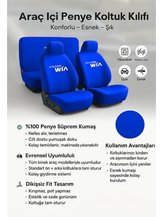 Birebir oturan Hyundai Excel uyumlu oto koltuk kılıfı yeni bir sürüş deneyimi yasayin Lacivert