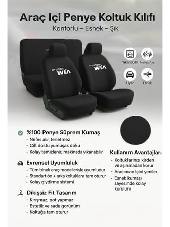 Konfor ve uyumu bir araya getiren Hyundai Getz ile uyumlu oto koltuk kilifi size ozel Siyah