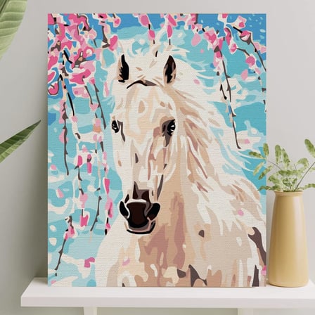 Palmiye Hobi Sanat Sayılarla Boyama Tuval Seti Fırça Boya Dahil (Çıtalı) 40x50 CM - Beyaz At