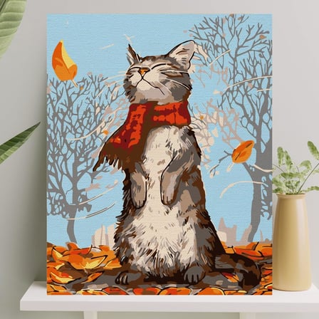 Palmiye Hobi Sanat Sayılarla Boyama Tuval Seti Fırça Boya Dahil (Çıtalı) 40x50 CM - Kedi ve Sonbahar