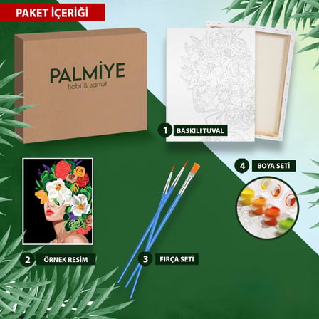 Palmiye Hobi Sanat Sayılarla Boyama Tuval Seti Fırça Boya Dahil (Çıtalı) 40x50 CM - Kedi ve Sonbahar