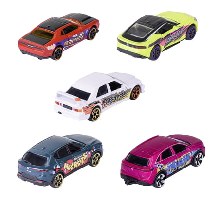 Majorette Grafiti görünümlü 11 araç seti, sınırlı sayıda (5 araba) - 5 model araba, metal serbest tekerlekli, süspansiyonlu ve açılabilir parça, koleksiyoncular ve 3 yaşından büyük çocuklar için