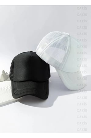 Yazlık Fileli Spor Unisex Şapka 2'li Takım Siyah ve Beyaz