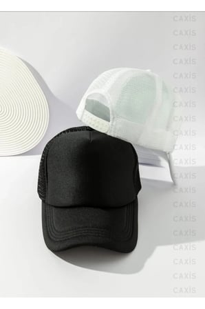 Yazlık Fileli Spor Unisex Şapka 2'li Takım Siyah ve Beyaz