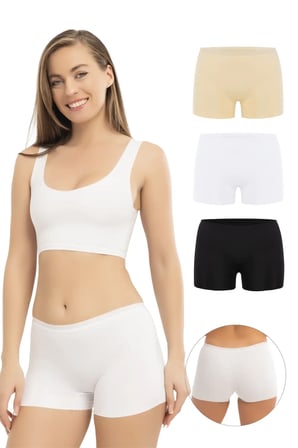Bayan Giyim Esnek İç Pantolon İçi Basic Lazer Kesim Dikişsiz Kadın Boxer Külot 3'lü Paket
