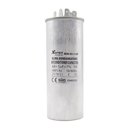 Xkoren 60+5 UF / 50x130 / 400V / 2+3+4 Pinli / Klima Kondansatörü
