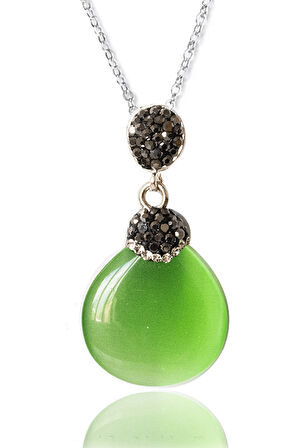 Sertifikalı Zirkon Taşlı Yeşil Akik Taşı Kolye