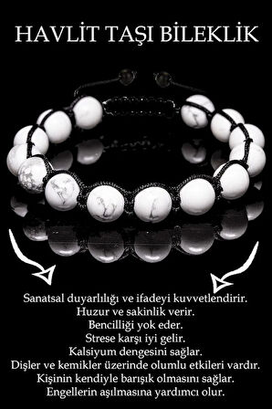 Sertifikalı Gerçek Havlit Taşı Bileklik - Makrome