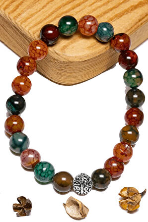 Sertifikalı Aaa+ Damarlı Kırmızı Mavi Yeşil Akik Taşı Bileklik