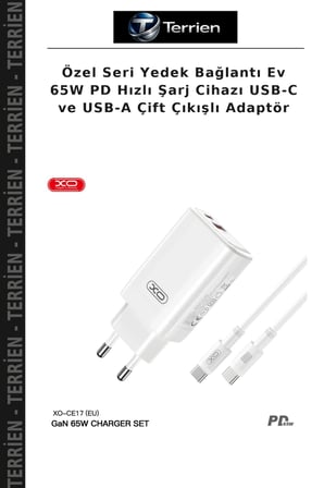 Özel Seri Yedek Bağlantı Ev 65W PD Hızlı Şarj Cihazı USB-C ve USB-A Çift Çıkışlı Adaptör