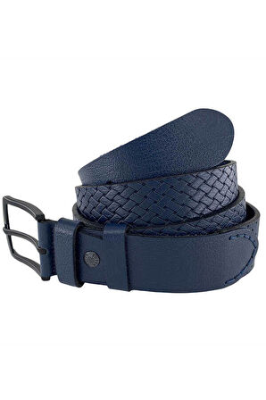 Lacivert Hakiki Deri Özel Üretim 3 Parçalı El İşçilikli  4 cm.lik Unisex Spor Kot Kemer