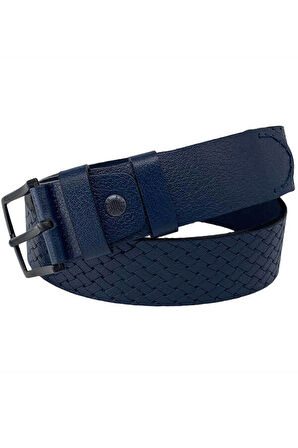 Lacivert Hakiki Deri Özel Üretim 3 Parçalı El İşçilikli  4 cm.lik Unisex Spor Kot Kemer