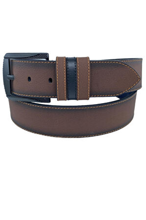 Kahverengi Suni Deri Sarı Dikişli Model 4.5 Genişlik Spor Kemer - 4509-ST