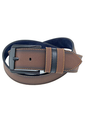 Kahverengi Suni Deri Sarı Dikişli Model 4.5 Genişlik Spor Kemer - 4509-ST