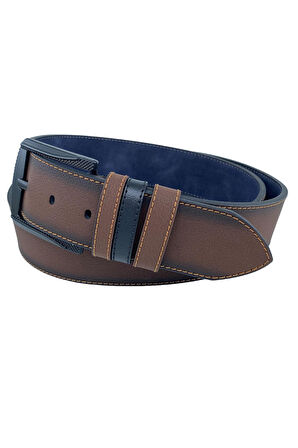 Kahverengi Suni Deri Sarı Dikişli Model 4.5 Genişlik Spor Kemer - 4509-ST