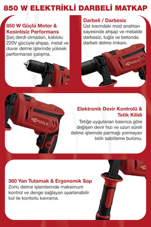 RETOOLS XD5350 850W Elektrikli Darbeli Matkap
