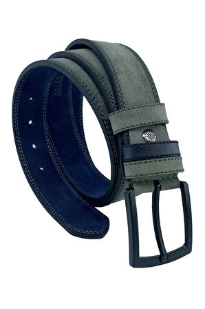 Haki Yeşil Süet Suni Deri Çift Dikişli Model 4 cm.lik Unisex Spor Kemer - XD-9010-10-ST