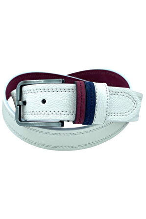 Beyaz Suni Deri Çift Dikişli Model 4 cm.lik Unisex Spor Kemer
