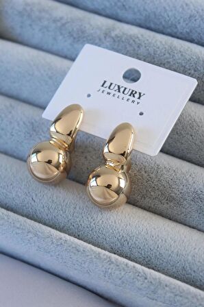 Altın Sarısı Gold Renk Top Model Kadın Küpeler