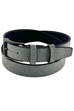 Gri Çocuk Boy Suni Deri Dikişli Model 3 cm.lik Garson Klasik Kemer Okul Kemeri