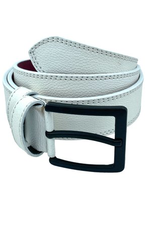Beyaz Suni Deri Çift Dikişli Damar Desenli Model 4 cm.lik Spor Kemer // XD-9016-11-ST