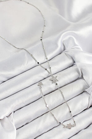 Pirinç Zirkon Taşlı Yıldız Model Gümüş Renk Y Kolye - XD-BKO10455-ST