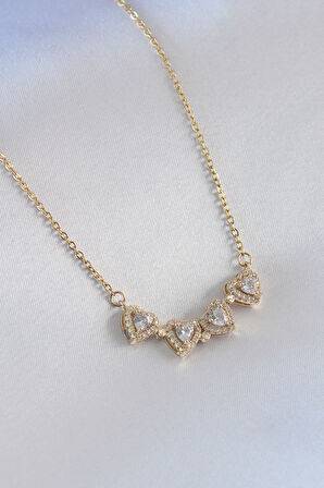 Açılır Yonca Model Zirkon Taşlı Gold Renk Kadın Kolye - BKO7229-ST