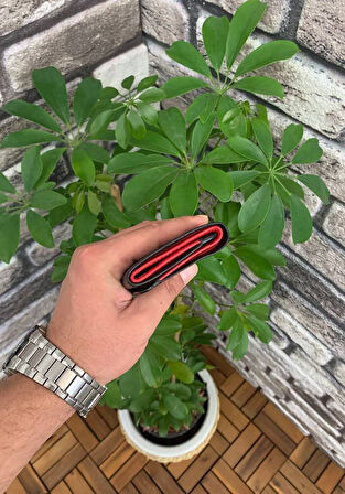 Guard Siyah Hakiki Deri İçi Kırmızı Üçe Katlanır Dikey Model Spor Erkek Cüzdanı - XD-GRD829-ST